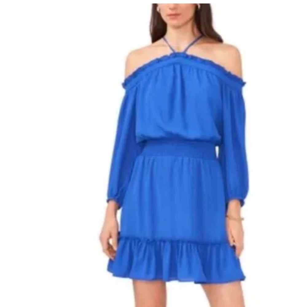 1. State Blue Ruffled Off-Shoulder dress size medium Classy Cocktail - Picture 3 of 8